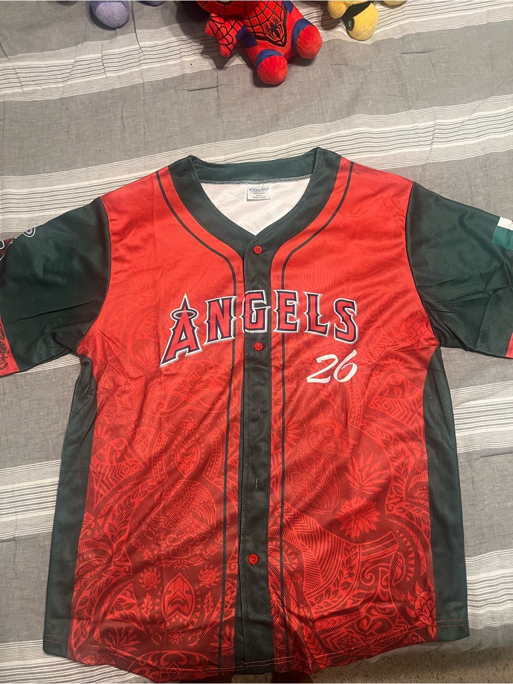 Angels Men’s ' Red & Dark Green Mexico Baseball Jersey